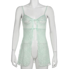 Lace mesh patchwork knotted solid cami top
