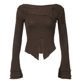 Long flared sleeve off shoulder knitted top