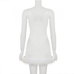 V neck fluffy cami mini dress