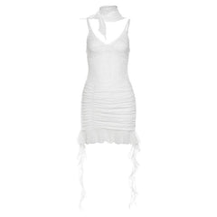 Ruched ruffle lace 2-way v neck cami mini dress