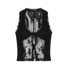 U neck lace ruffle hollow out tank cut out top
