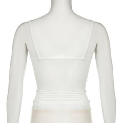Flower applique ribbon ruched lace hem cami top