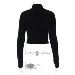 Long sleeve high neck fluffy pumpkin pattern contrast top