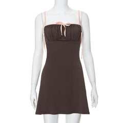 Ruched bowknot contrast cami mini dress