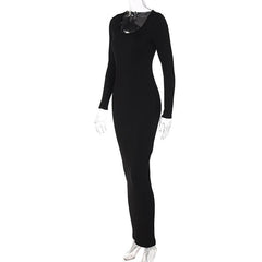 Long sleeve solid u neck maxi dress | red tango dress