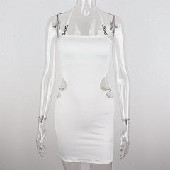 Halter metal chain hollow out backless solid mini dress