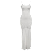 U neck hollow out solid cami maxi dress