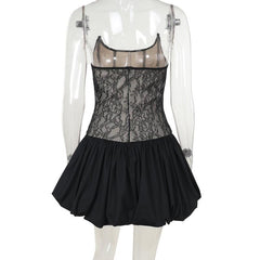 U neck corset lace patchwork tube mini dress