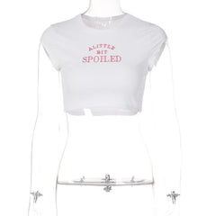 embroidery contrast crewneck cap sleeve crop top