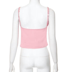 Sweetheart neck flower embroidery zip-up cami top