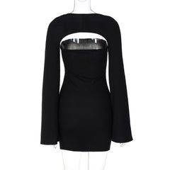 Long sleeve solid shrug tube 2 piece mini dress