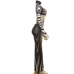 High neck long sleeve hollow out print contrast maxi dress