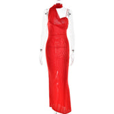 Halter mesh slit backless maxi dress | red tango dress
