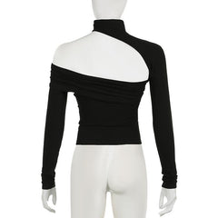Halter irregular solid ruched top