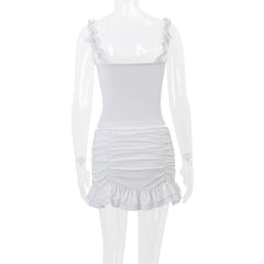 Ruffle ruched bowknot ribbon stitch cami skirt set
