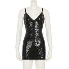 V neck glitter backless cami mini dress