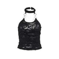 Halter u neck o ring hollow out see through top