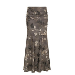 Ruched contrast print maxi skirt