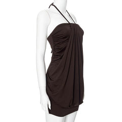 Halter backless ruched solid mini dress