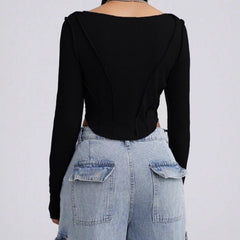 Long sleeve stitch solid top
