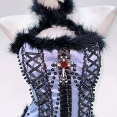 Halter beaded fluffy cross pendant top