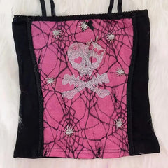 Spider web skull beaded cami top
