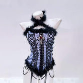 Halter beaded fluffy cross pendant top