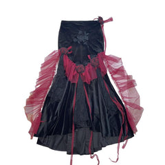 Long flared sleeve embroidery mesh flower applique maxi skirt set