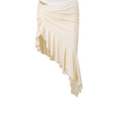 Ruffle ruched irregular solid midi skirt