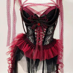 Sweetheart neck bowknot lace hem beaded mesh mini dress