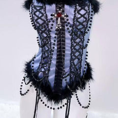 Halter beaded fluffy cross pendant top