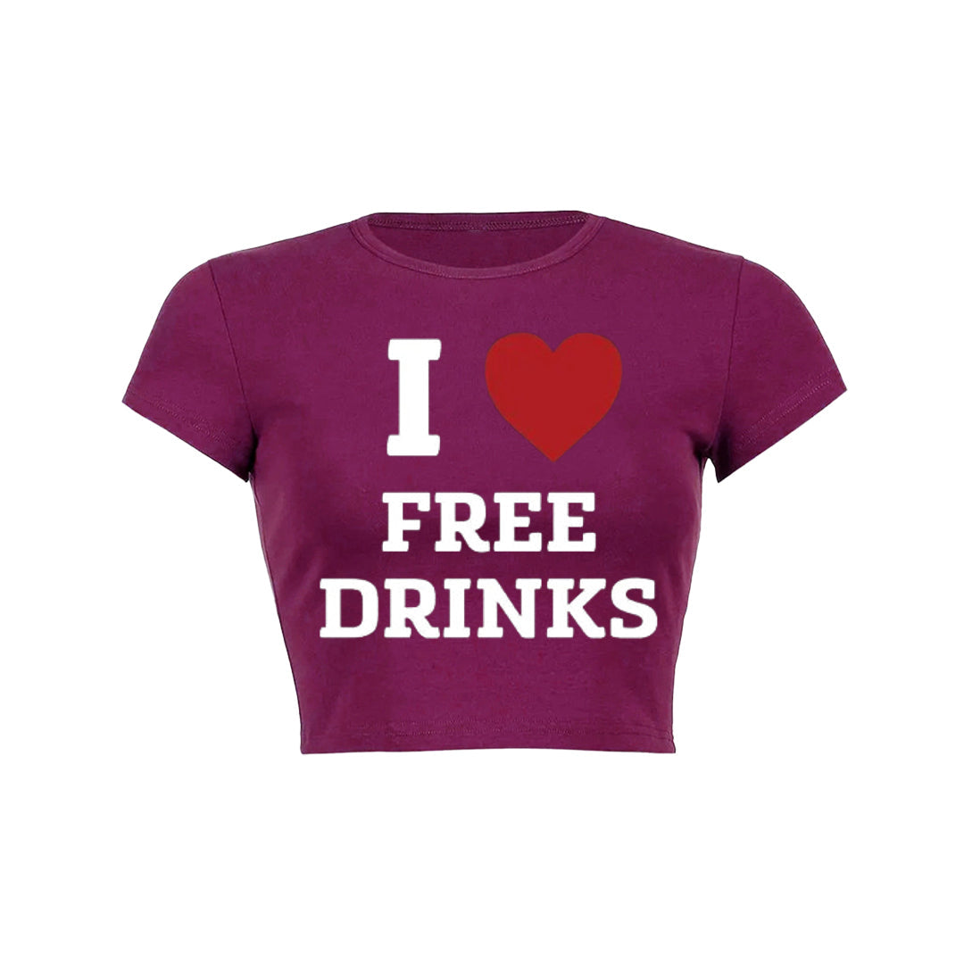 I Love Free Drinks Y2K Baby Tee