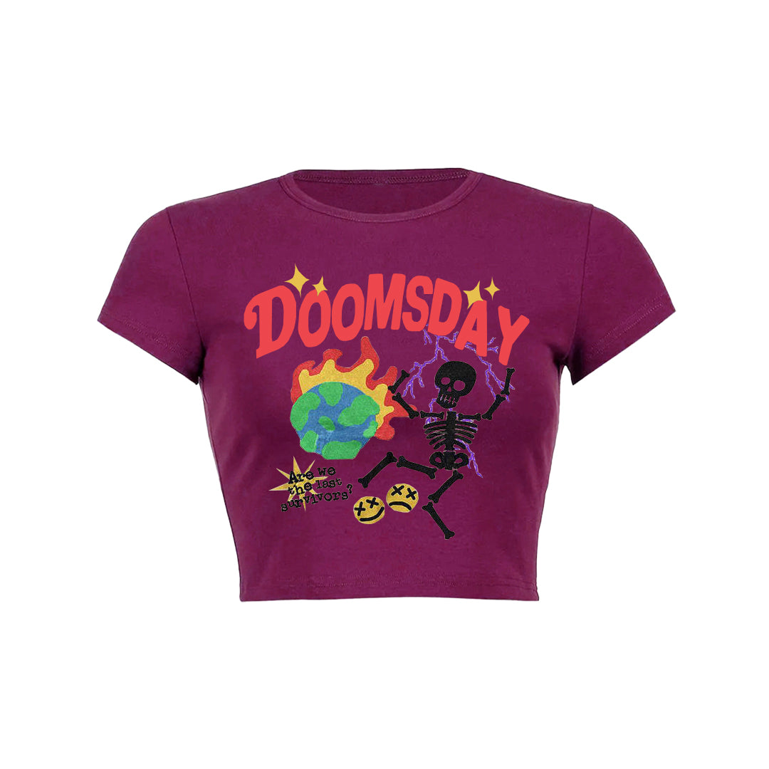 Skull letter graphic print slant Baby Tee Crop Top