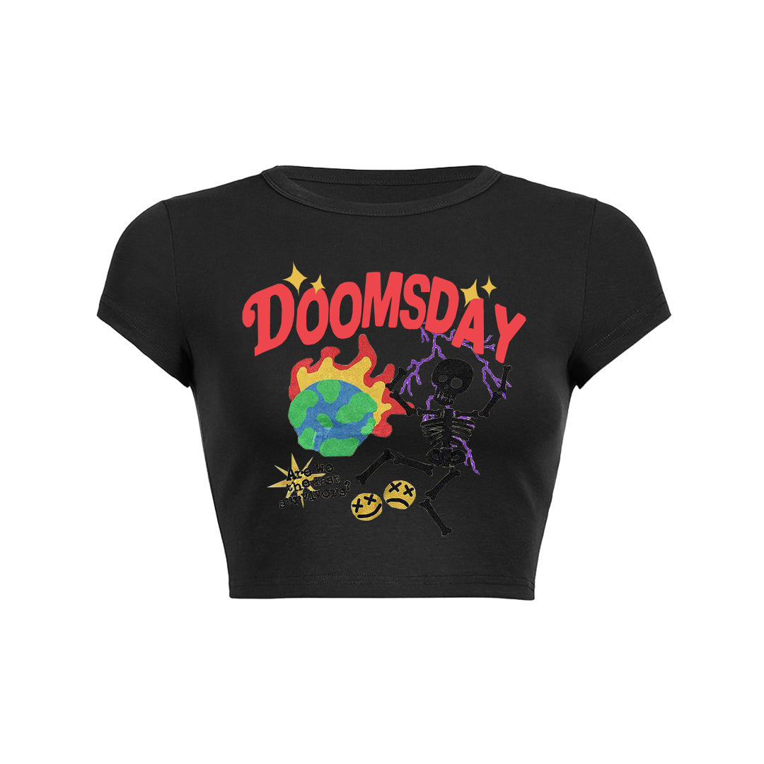 Skull letter graphic print slant Baby Tee Crop Top