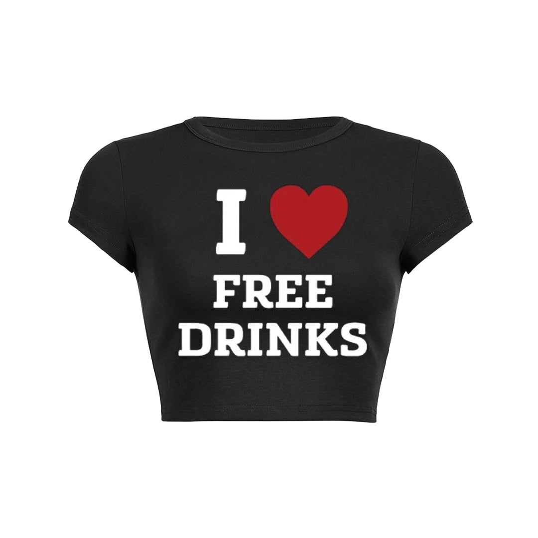 I Love Free Drinks Y2K Baby Tee