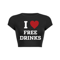 I Love Free Drinks Y2K Baby Tee