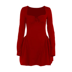 Long sleeve sweetheart neck bowknot mini dress  | red tango dress