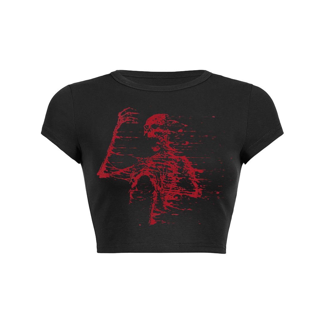 Skeleton print slant Baby Tee