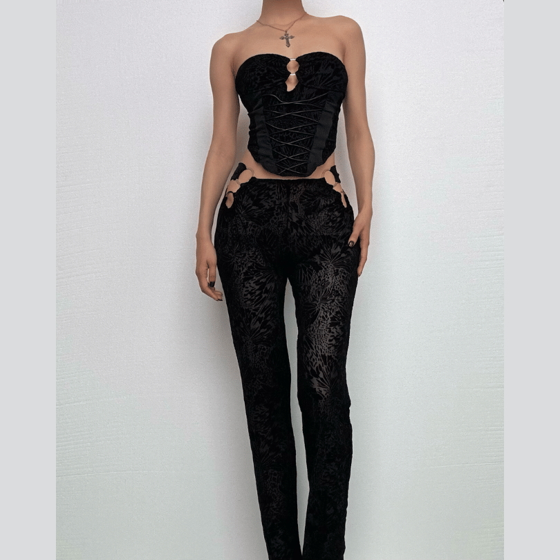 O ring bustier lace up see through tube pant set
