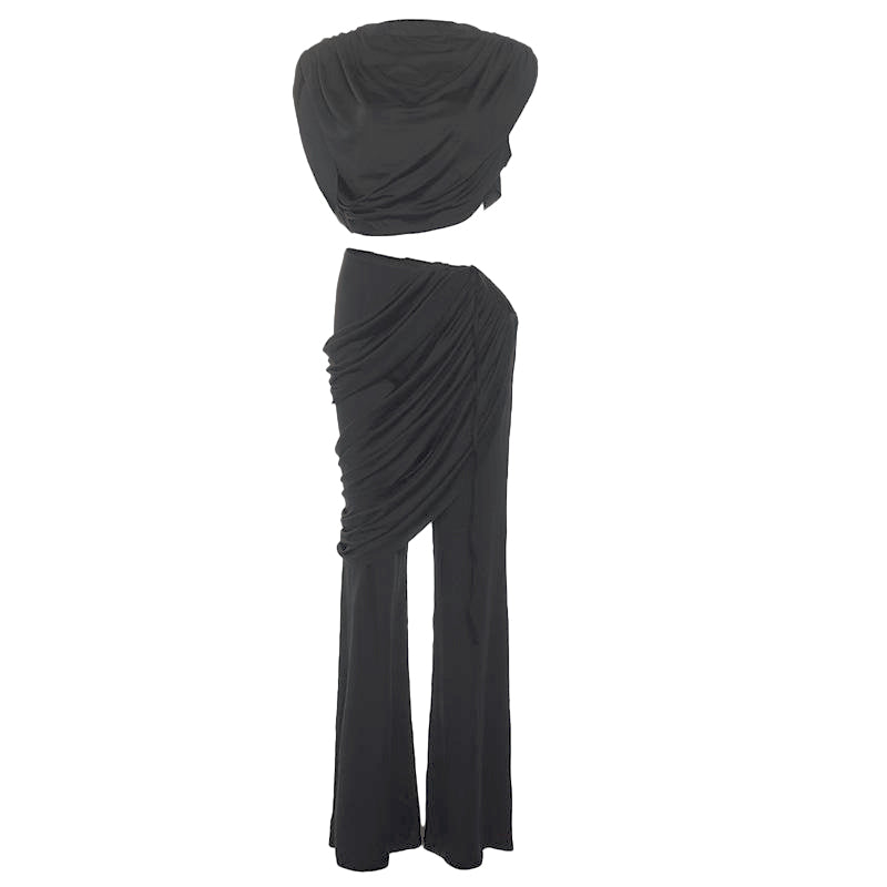 Cap sleeve ruched solid pant set