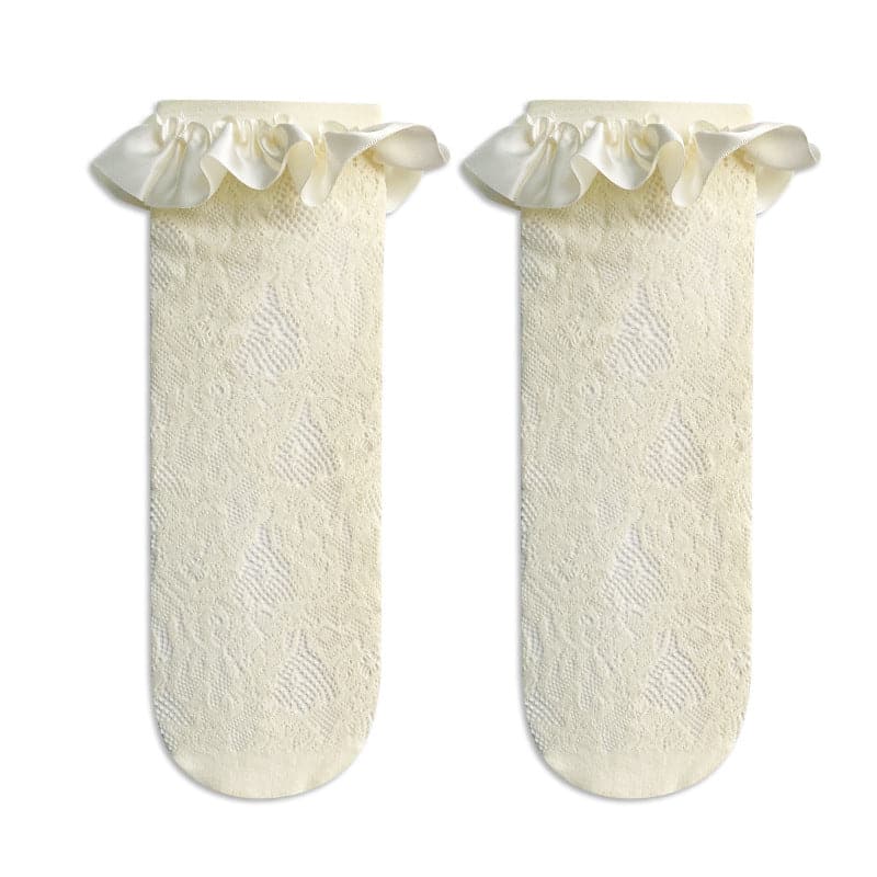 Lace ruffle satin solid long socks