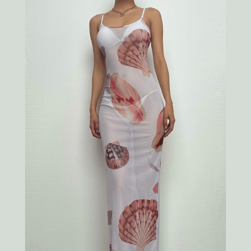 Sheer mesh flower print cami maxi dress  | samba dress