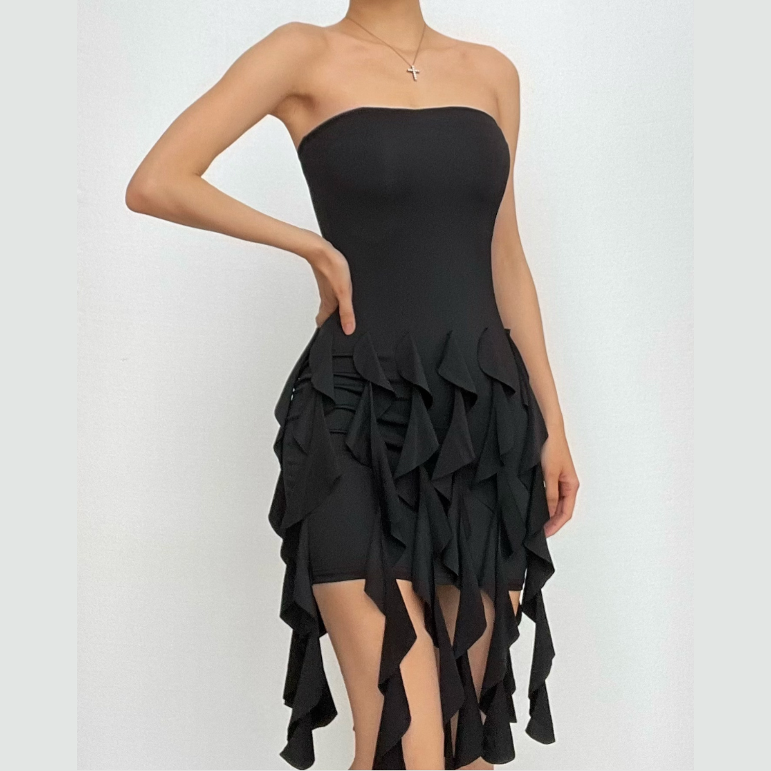 Ruffle backless sleeveless solid tube mini dress  | red tango dress