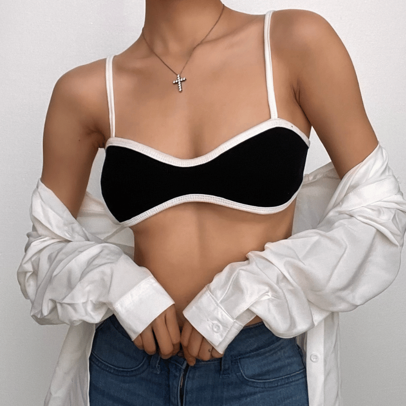 Contrast ribbed backless low cut cami bralette top