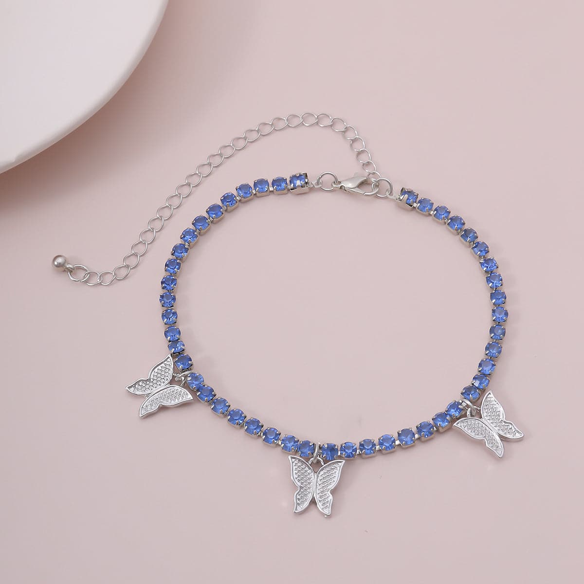 Butterfly pendant rhinestone anklet