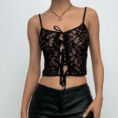Lace up see through lace backless cami top