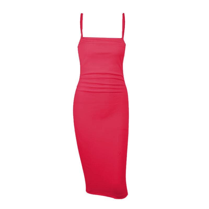 Cowl neck solid cami midi dress  | red tango dress