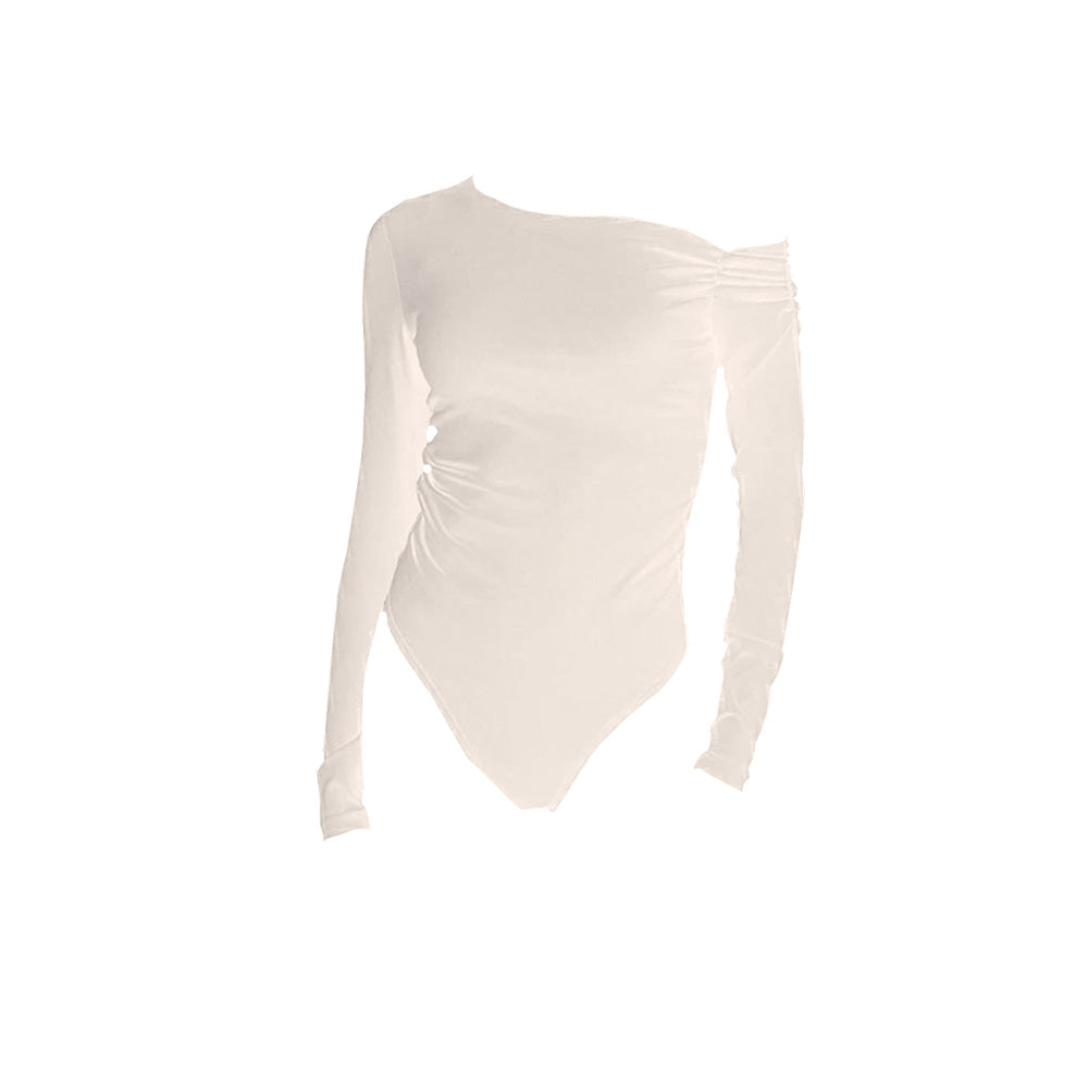 One shoulder long sleeve solid bodysuit