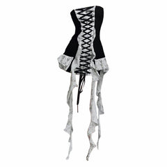 Lace up ruffle tube mini dress