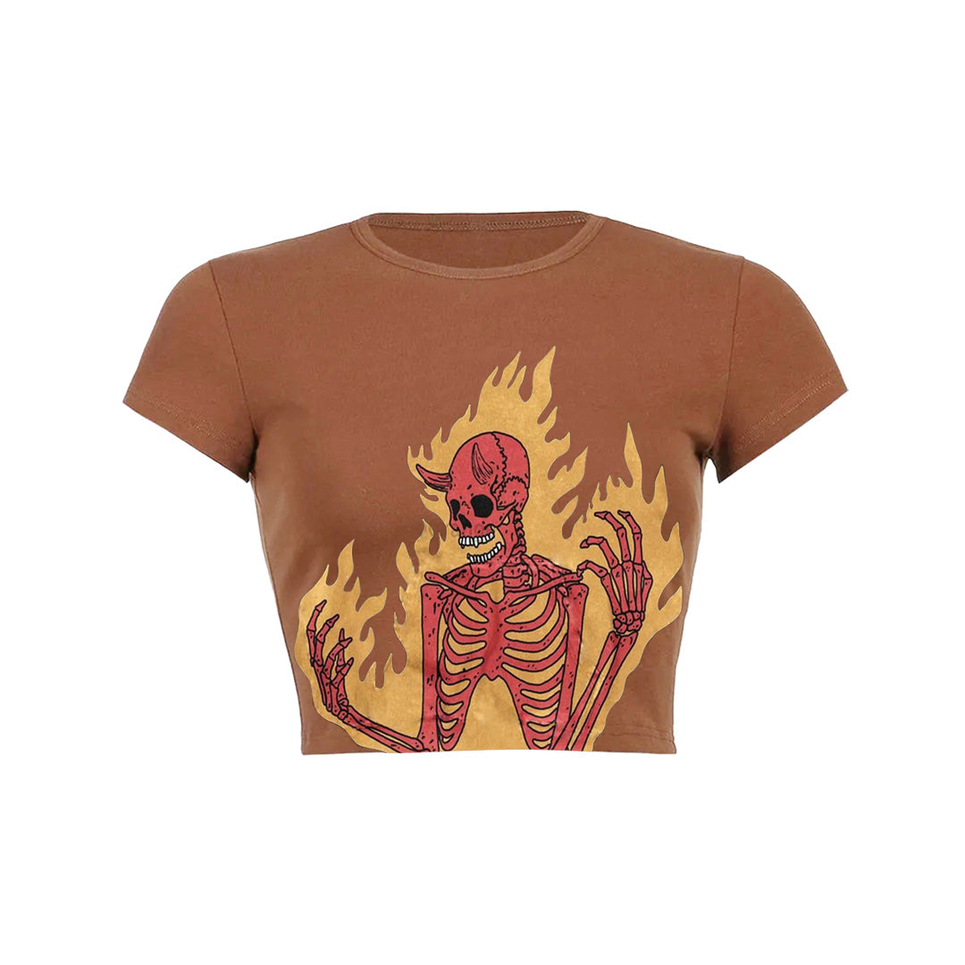 Fire demon skeleton print Baby Tee